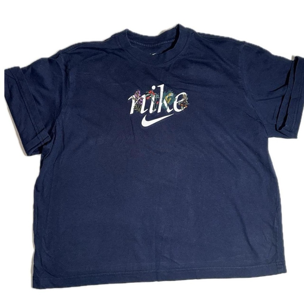 Nike Sportswear Navy T-Shirt Women’s Medium Short Sleeve Top Flowers Floral
